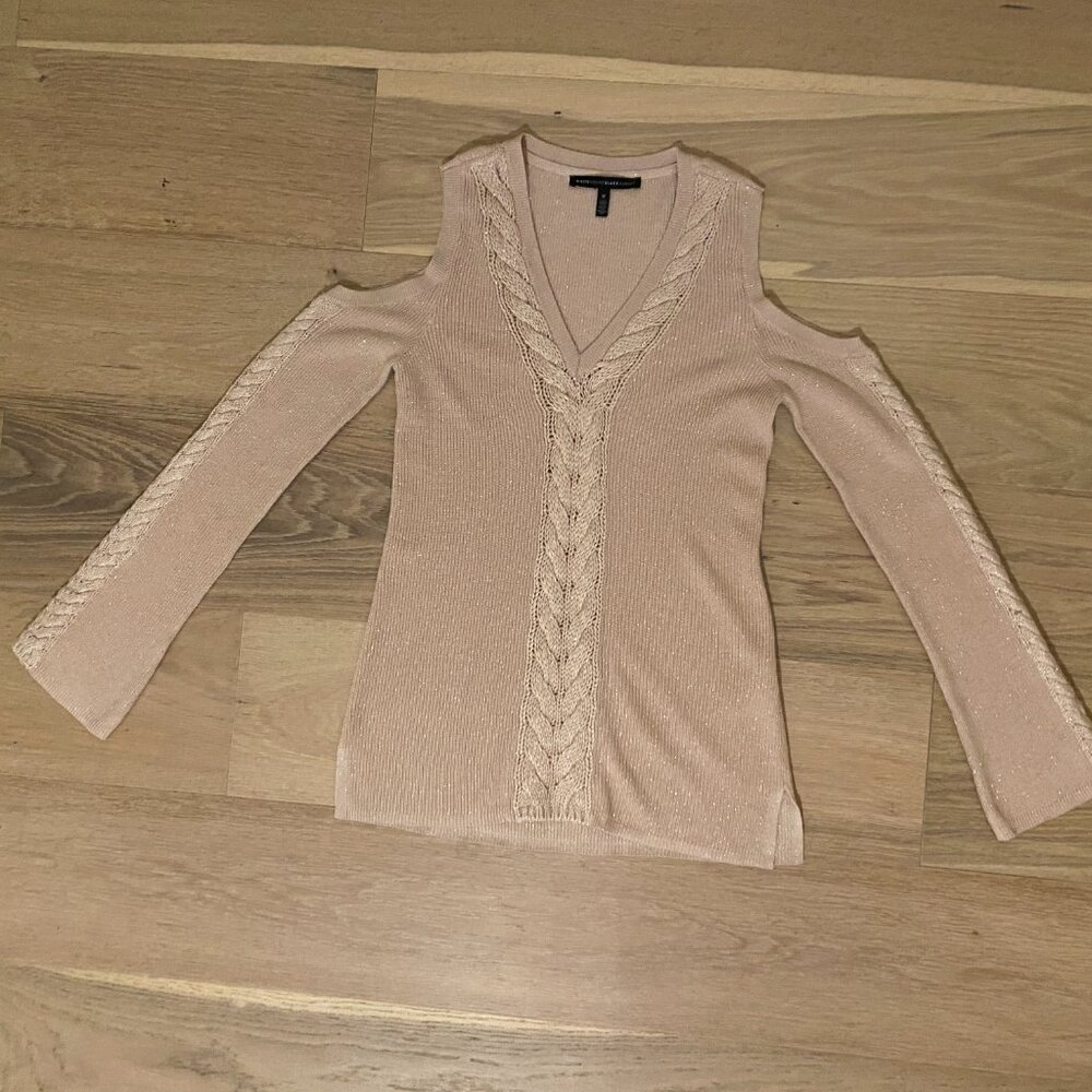 WHBM Pink Sweater w Silver Metallic Shimmer Detailing Size Medium - Picture 2 of 9